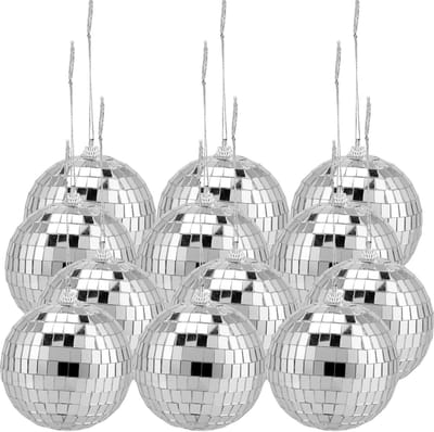 12 Stuks 8cm Zilveren Spiegel Disco Ballen, 3 Inch Hangende Decoraties voor Feesten, Kerst, Verjaardagen en Bruiloften