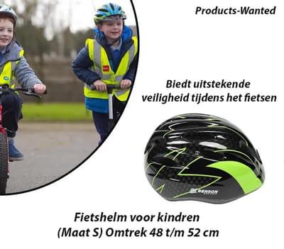 Fietshelm voor Kinderen Maat S Omtrek 48 t/m 52 cm Kleur Zwart met Groen