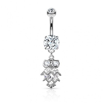 Navelpiercing glitter uiltje hanger - zilver - LMPiercings
