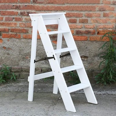 Opvouwbare Stapkruk - Vouwladder Stoel - Huishoudelijk Werk - 5 Antislip Treden - 34x50x88 cm - Wit