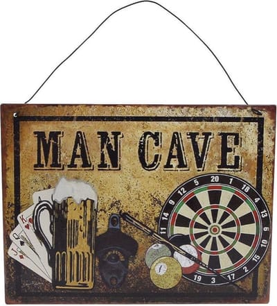 Wandversiering "Man cave" metaal 20x15cm