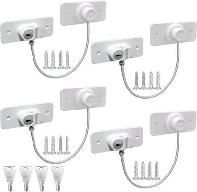 Set van 4 Raambeveiligers voor UPVC Ramen, Beveiligingssloten met Sleutel en Kabelslot voor Deuren en Kasten, Veiligheid voor Kinderen