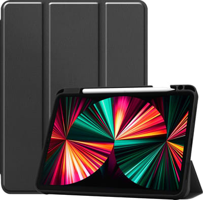 Hoes - Geschikt voor Apple iPad Pro (2021) - 12.9 inch - Dun & Stevig - Trifold Bookcase - Hard Cover Case - Met Uitsparing Geschikt voor Apple Pencil - Hardcover Book - Tablet Hoesje - Zwart