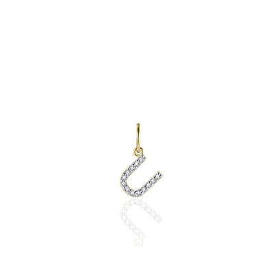 Gisser Jewels - Hanger excl. Collier - Letter U met Zirkonia - 8mm - Geelgoud Verguld Zilver 925