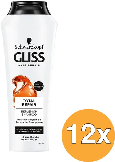 12x Gliss Kur Shampoo Total Repair (250 ml)