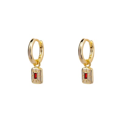 Petit Comité - Oorbellen Dames Geboortesteen Januari Granaat - 925 Sterling Zilver - 18K gold plated - Dames Cadeau