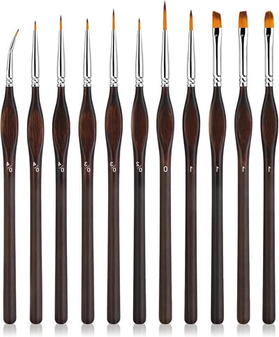 Professionele Detailkwasten Set van 11 Stuks voor Miniatuurverf, Nagelkunst en Modelbouw - Perfect voor Acryl, Waterverf en Olieverf