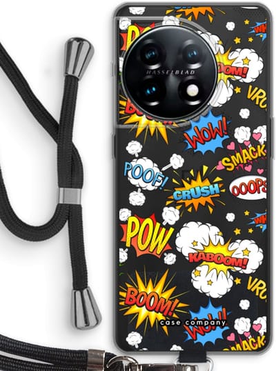 Case Company® - Hoesje met koord geschikt voor OnePlus 11 hoesje met Koord - Pow Smack - Telefoonhoesje met Zwart Koord - Bescherming aan alle Kanten en Over de Schermrand