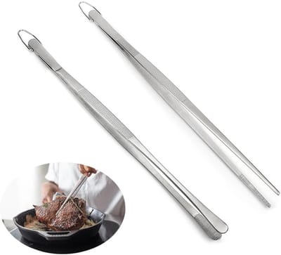 Set van 2 extra lange roestvrijstalen pincetten van 30 cm voor koken, bakken en barbecueën, ideaal voor precisiewerk in de keuken