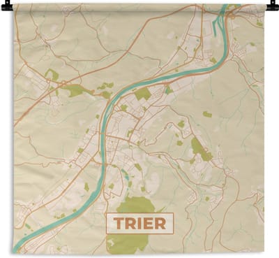 Wandkleed - Wanddoek - Trier - Vintage - Kaart - Plattegrond - Stadskaart - 180x180 cm - Wandtapijt
