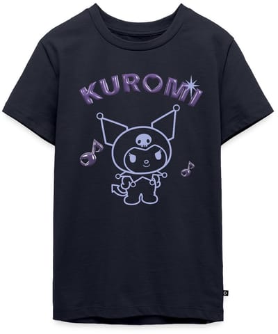 Kuromi Omtrekontwerp Met Paarse Chrome Letters Premium T-Shirt Tiener