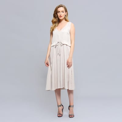 V-hals verstelbare taille midi-jurk