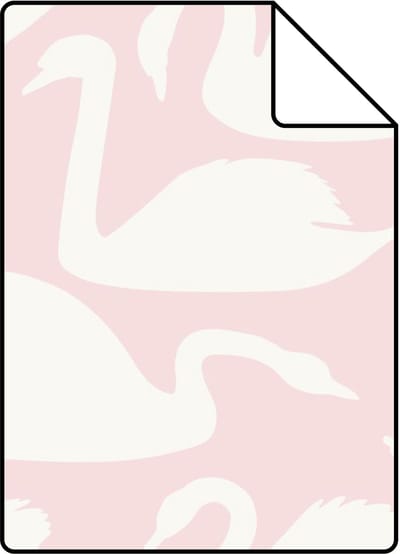Proefstaal Origin Wallcoverings behang zwanen glanzend roze en wit - 26,5 x 21 cm - 347708-S