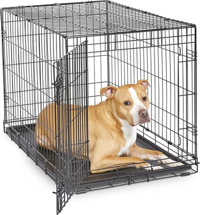 Famanu - Middelgrote hondenbench, 36 inch, dubbele deur, lekvrije lade en verdeler