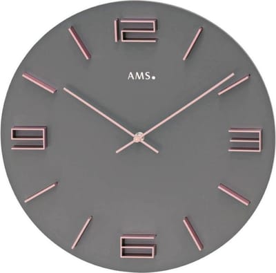 AMS W9590 - Wandklok - Analoog - Hout - Aluminium - Grijs