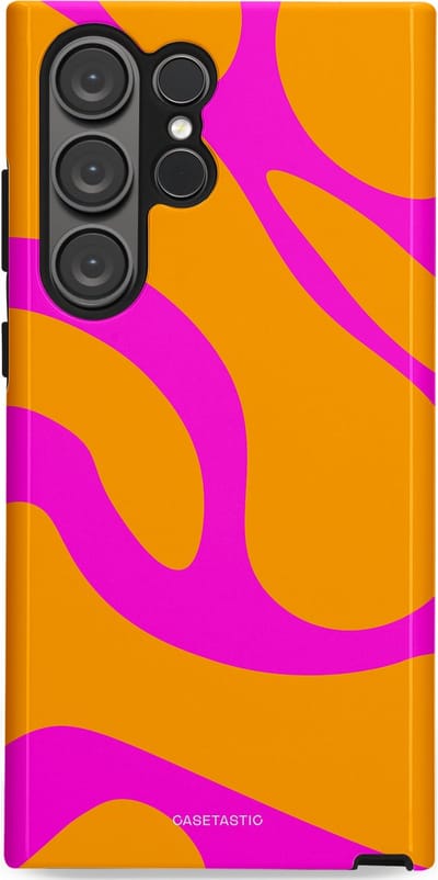 Casetastic Hoesje Geschikt voor Samsung S23 Ultra - Stijlvolle Beschermende Duo-layer Case - Zonnige Zebra Roze-Oranje