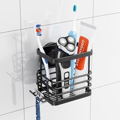 Stijlvolle RVS Tandborstelhouder met Zuignap, Geen Boren Nodig, Verwijderbare Organizer voor Badkamer, Tandborstels, Scheermes en Tandpasta, Zwart