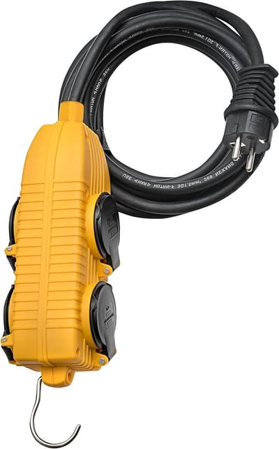 Powerblock verlengsnoer met flipcover en 4 stopcontacten - IP44 H07RN-F 3G15 - zwart geel