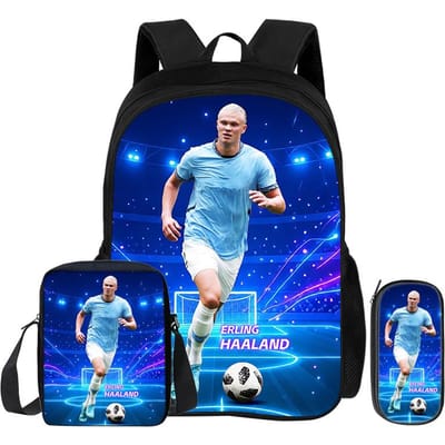 Leer, Reizen School Schoudertas, Etui's, Sport Boekentas Haaland Kinderen 3-delige Set Rugzak Voetbalster Rugzak Cadeau