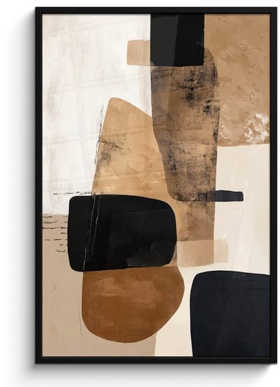 Poster in lijst - Fotolijst 80x120 cm - Posters - Vlakken - Abstract - Zwart - Strepen - Posterlijst zwart - Decoratie - Wanddecoratie woonkamer - Muurdecoratie slaapkamer