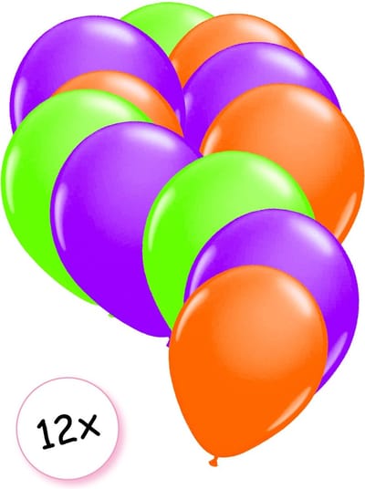 Ballonnen Neon Groen, Neon Paars & Neon Oranje 12 stuks 25 cm