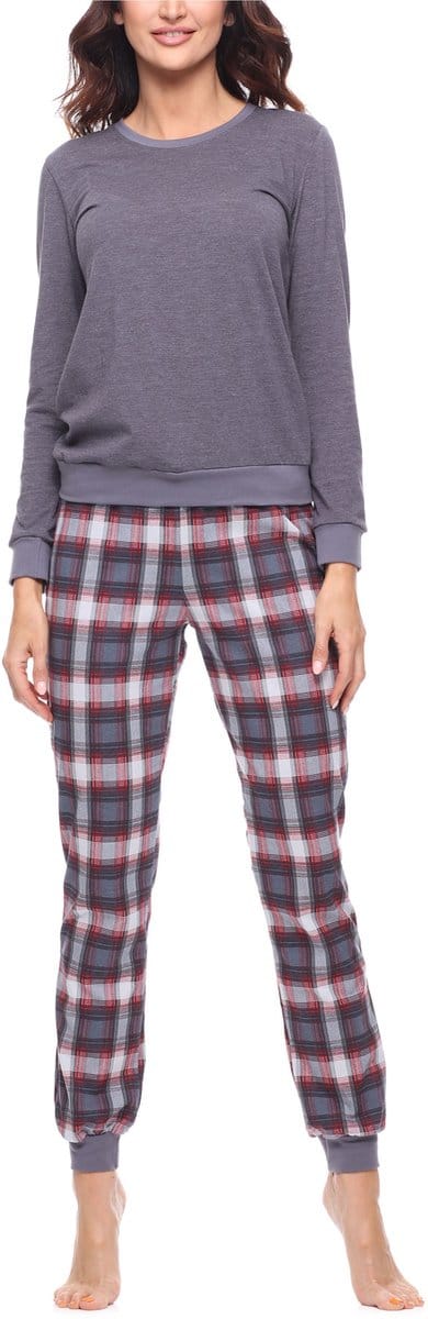Merry Style – Damespyjama – Tweedelig – Lang - Donker melange/burgundy – L - Kleurrijk met Patroon - MS-MS10-268-PJ
