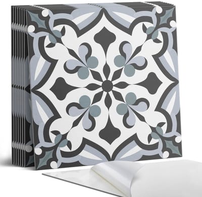 Coloray Plaktegels - Stijlvol plantenpatroon Portugese Tegels - 30 cm x 30 cm - Zwart Plaktegels - 9 stuks - Vierkant PVC Tegels - Plaktegels Keuken - Zelfklevende Vloertegels - Vinyltegels Vloer Zelfklevend - Zelfklevende Tegels