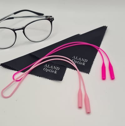 2 antislip brillenkoorden + 2 brillendoekjes / ROZE / siliconen koord / Brillenband / Brillenkoord Sport / Elastisch / Bandje / unisex / dames heren lanière en silicone pour lunettes / Aland optiek