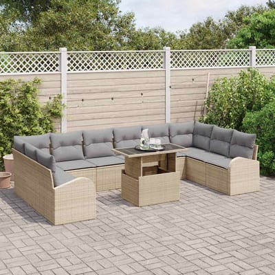 vidaXL - Tuinbank - Set - 11 - st - Beige - en - Lichtgrijs - poly - rattan