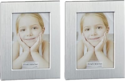 Set van 2x stuks aluminium fotolijst zilver rechthoekig geschikt voor een foto van 5,5 x 8 cm - Fotolijstjes