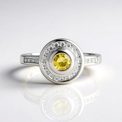 Cavill - Zilveren ring met 0,4 ct gele sfeen - 925 Sterling zilver geplatineerd - Moderne elegante ring met 25 Cambodjaanse zirkonen 0,499 ct