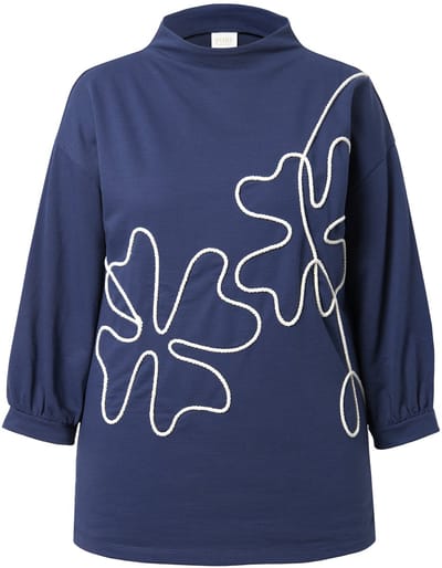 Ulla Popken - Dames - Sweatshirt koord opstaande kraag 3/4-mouwen - Marine - Maat 42+