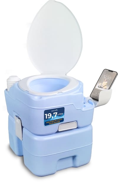 SereneLife Draagbaar Toilet, 20 l Camping Toilet, 120 Spoelbeurten, Afneembare Afvaltank met Handspuit en Telefoonhouder