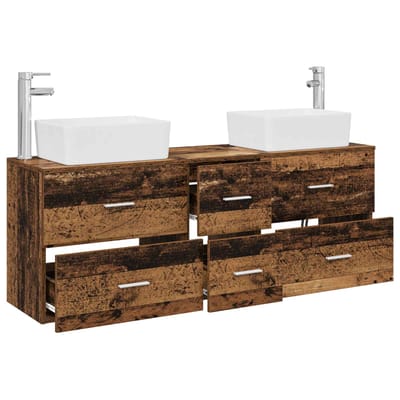 vidaXL - Badkamerkast - set - 3 - st - Oud - hout - 136 - x - 35 - x - 80 - cm - Bewerkt - hout
