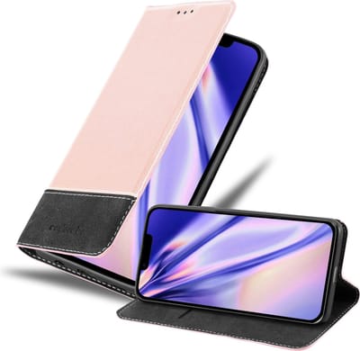 Cadorabo Hoesje geschikt voor Apple iPhone 14 PLUS in ROSE GOUD ZWART - Beschermhoes met magnetische sluiting, standfunctie en kaartvakje Book Case Cover Etui