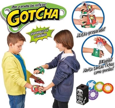 Gezelschapsspel Gotcha - reflexspel met handschoenen en tegels - 4 stuks - voor snelle reflexen en plezier met vrienden
