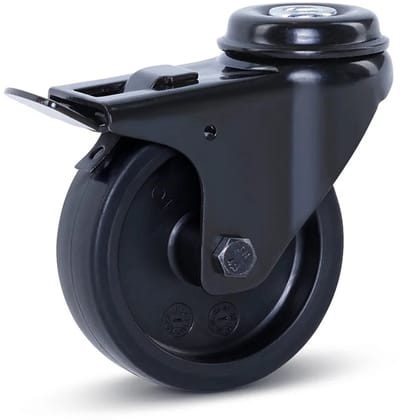 Meubel zwenkwiel zwart geremd met centraal gat - 75mm - 60kg