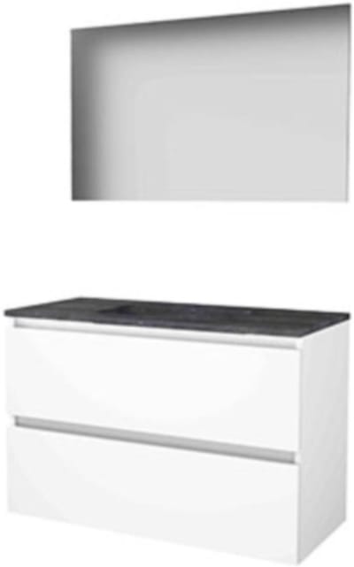 Basic-Line Basic 46 Badkamermeubelset - 100 x 46 cm - Greeploos - 2 Lades - Hardstenen Wastafel - 1 Kraangat - Spiegel - Ice White