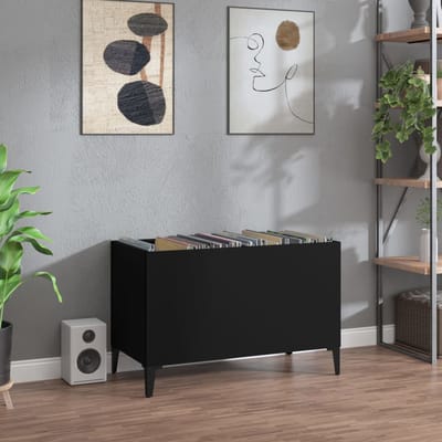 vidaXL - Platenkast - 74,5x38x48 - cm - bewerkt - hout - zwart