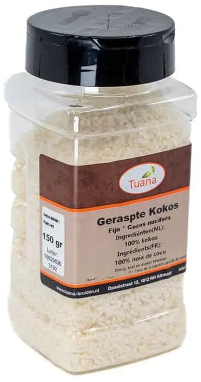 Tuana Kruiden - Geraspte Kokos - Strooibus 100 Gram - Tuanashop - MP-K-0043