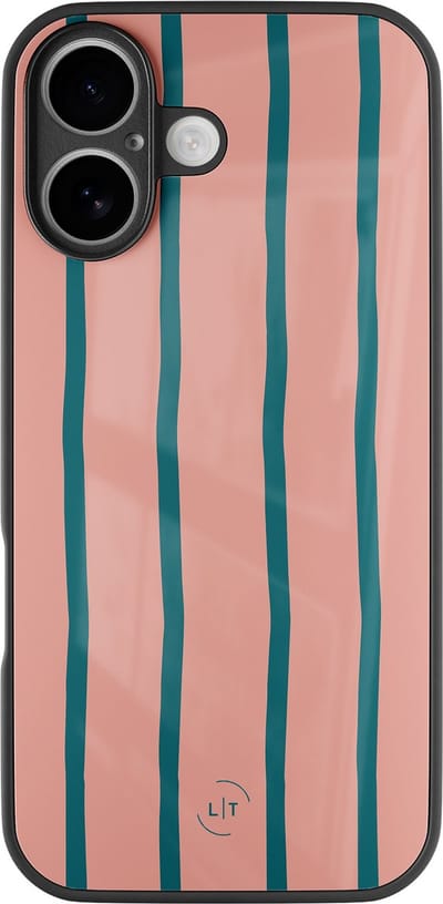 Hoesje geschikt voor iPhone 17 - Pink flow - Luxe Glazen Hardcase - Gestreept - Roze - Leuke Telefoonhoesjes
