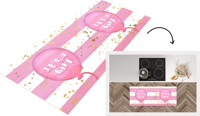 Keukenloper - Loper keuken - Ballon - Gender reveal - Goud - Roze - It's a Girl - Meisje - Tekst - SPreuke - 120x50 cm - Keukenloper vinyl
