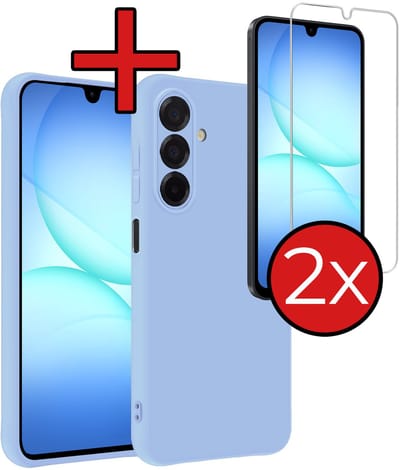 Hoesje - Met 2x Screenprotector - Geschikt voor Samsung Galaxy A17 - Sterk & Shockproof - Telefoon Hoes - Back Cover - Siliconen Case - Telefoonhoes - Lichtblauw