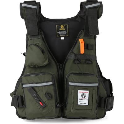 Veste de pêche à la mouche multi-poches, gilet de flottabilité avec porte-bouteille d'eau pour la voile en kayak vert d’armée