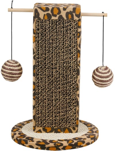maxxpro Krabpaal - Kattenkrabpaal met Panterprint - Sisal, Pluche en Karton - Geschikt voor Kittens - Inclusief Speelballen - 21,5 x 8,3 x 29,3 cm - Beige - 2 Jaar Garantie