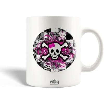 Keramische Mok - MANIACASE - Girly Schedel en Botten - 30cl - Vaatwasmachinebestendig - Wit