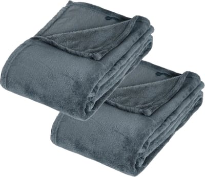 Atmosphera Fleece deken of plaid harig - 2x - donkergrijs - 125 x 150 cm - polyester - Bankdeken - Fleece plaid