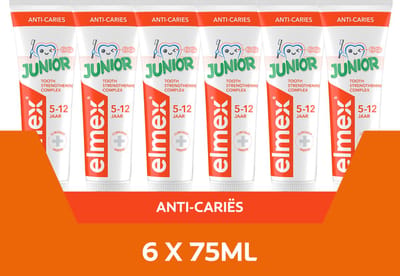 Elmex Junior 5-12 jaar tandpasta - 6 x 75ml - Voor Kinderen 5-12 Jaar - Tegen gaatjes - Kindertandpasta - Voordeelverpakking