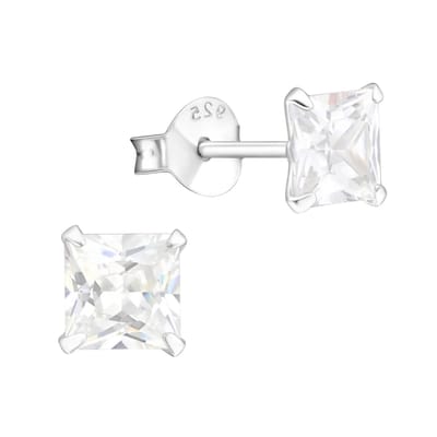 Aramat Jewels | Oorbellen | 925 Zilveren Vierkante Zirkonia Oorbellen 4-8mm - Princess Cut Studs | 5mm / Transparant | | | Zilver | Kinderen, Volwassenen | Verkleurd niet