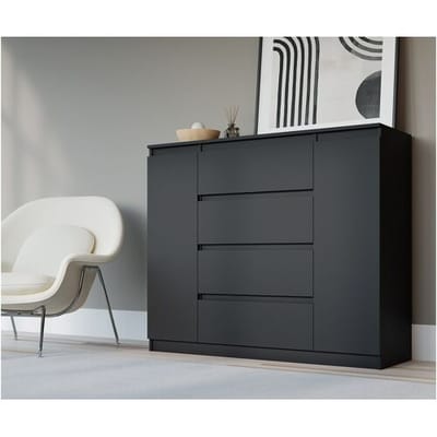 Ladekast: Mat Zwart, 120 x 39 x 101 cm, 2 Deuren, 4 Laden